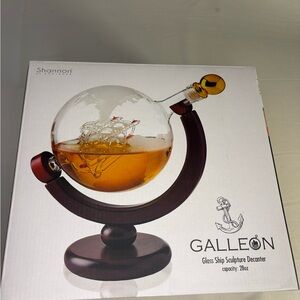 Godinger Glass Ship Sculpture Decanter with Brown Stand